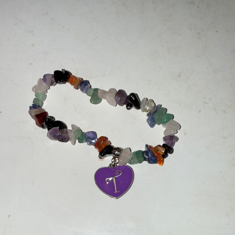 Multicolor Gemstone Bracelet with “T” Heart Charm